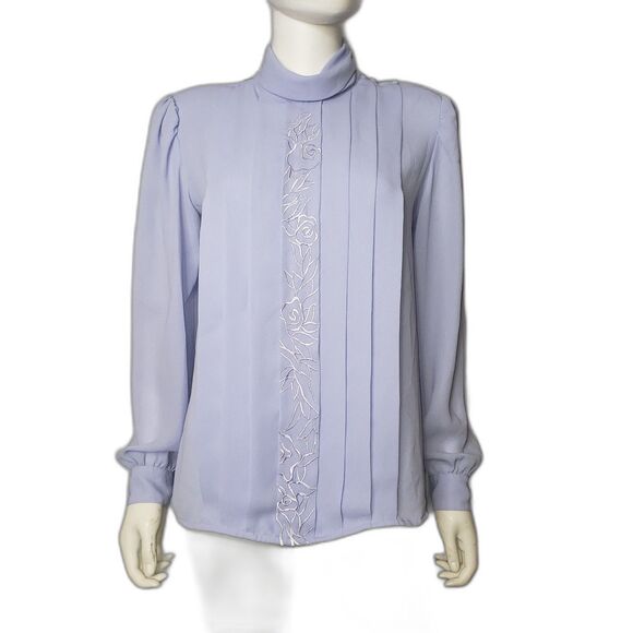 VINTAGE LA BLOUSE Light Purple Blue Blouse with Floral Embroidery Womens Size 12 - Picture 1 of 8